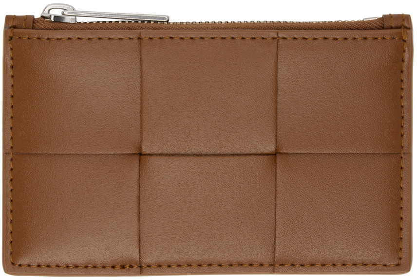 Bottega Veneta ブラウン&ネイビーCassette ジップカードケース Bottega Veneta: ブラウン&ネイビー Cassette ジップカード