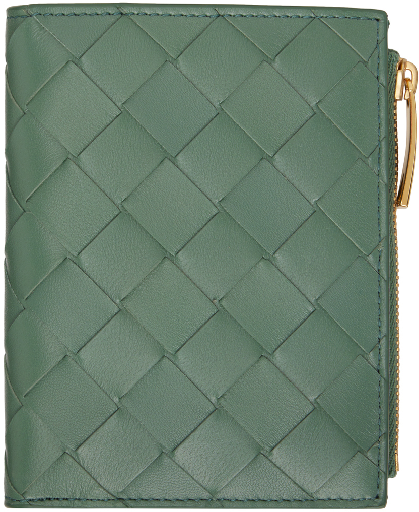 Green Small Intrecciato Bi-Fold Wallet