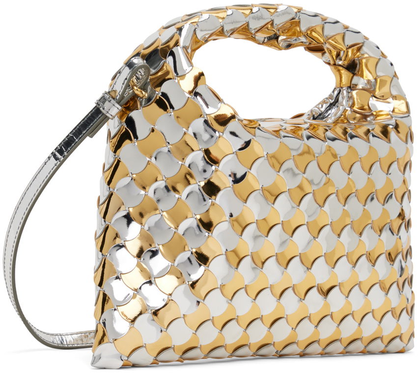 Bottega Veneta Hop Mini Intrecciato Metallic Hobo Bag In 8105 Silver Go/sil
