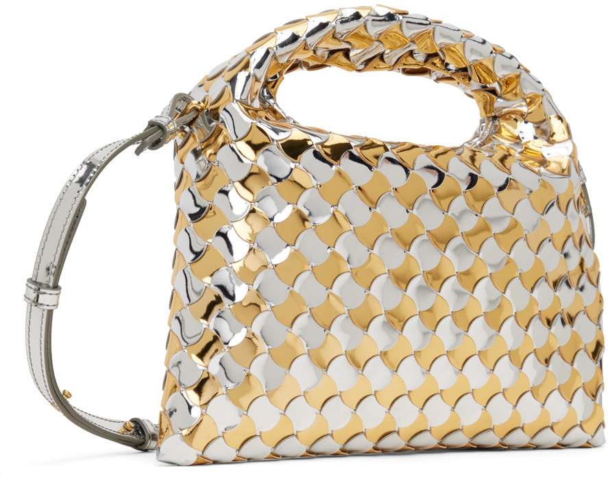 Bottega Veneta Hop Mini Intrecciato Metallic Hobo Bag In 8105 Silver Go/sil