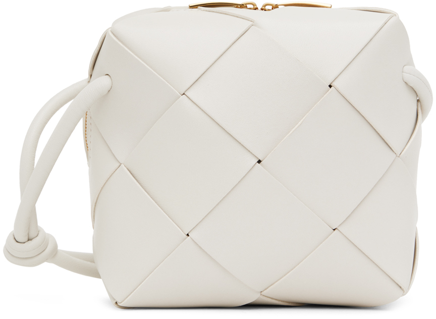 Bottega Veneta White Mini Cassette Camera Bag In 9009 White Gold