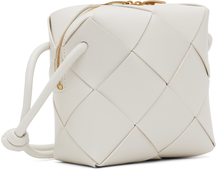 Bottega Veneta White Mini Cassette Camera Bag In 9009 White Gold