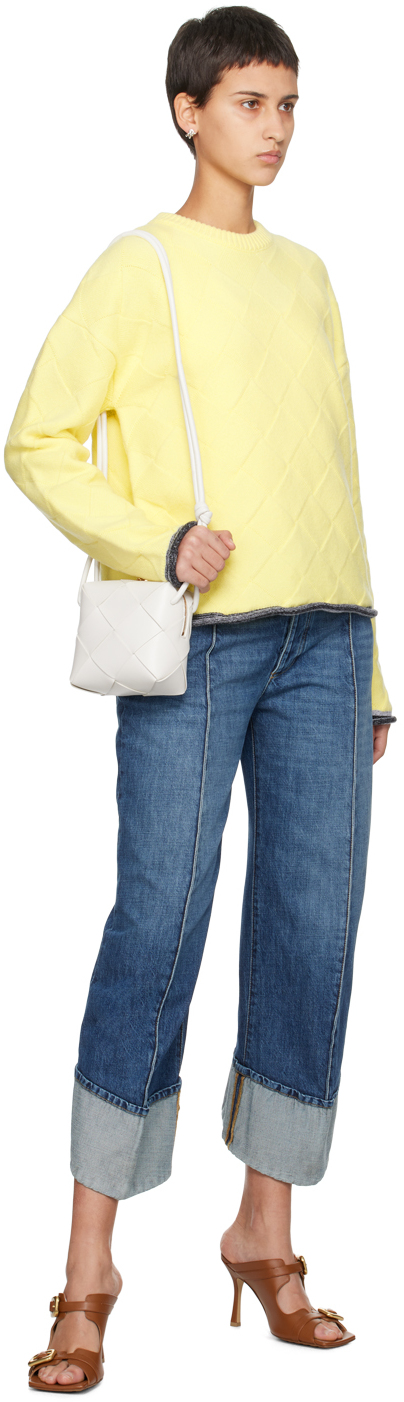 Bottega Veneta White Mini Cassette Camera Bag In 9009 White Gold