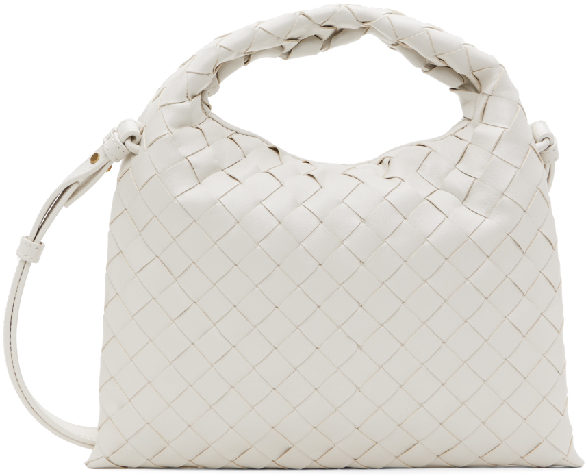 Bottega Veneta White Mini Hop Bag In 9156 White M Brass