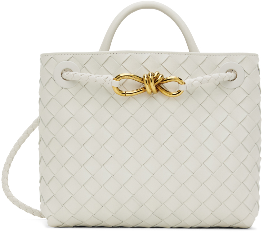 Bottega Veneta White Small Andiamo Bag In Sea Salt