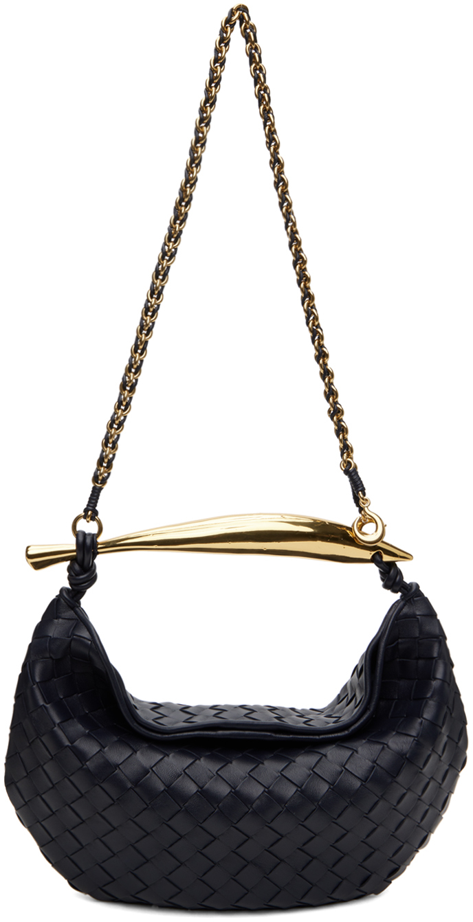 Shop Bottega Veneta Navy Sardine With Chain Bag In 8847 Space M Brass