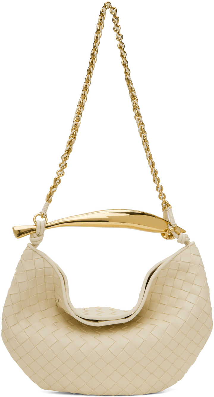 Shop Bottega Veneta Off-white Sardine With Chain Bag In 9277 String-m Brass