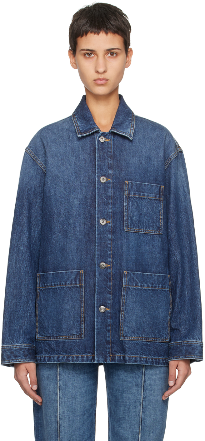 Shop Bottega Veneta Indigo Single-breasted Denim Jacket In 4715 Mid Blue