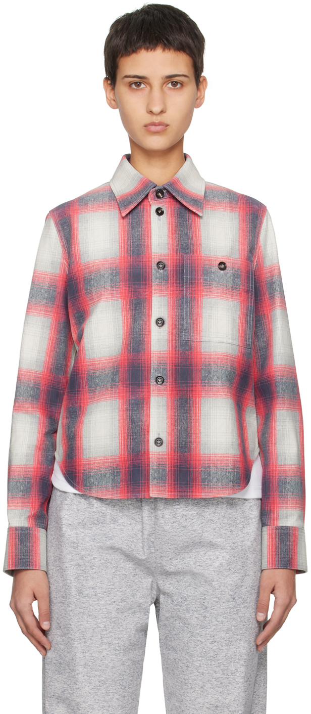 Red & Gray Check Leather Shirt