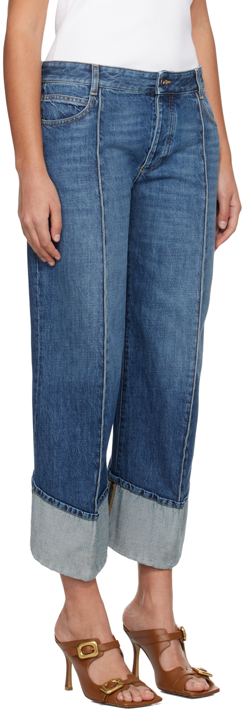 Bottega Veneta Curved Denim Cotton Jeans In 4715 Mid Blue