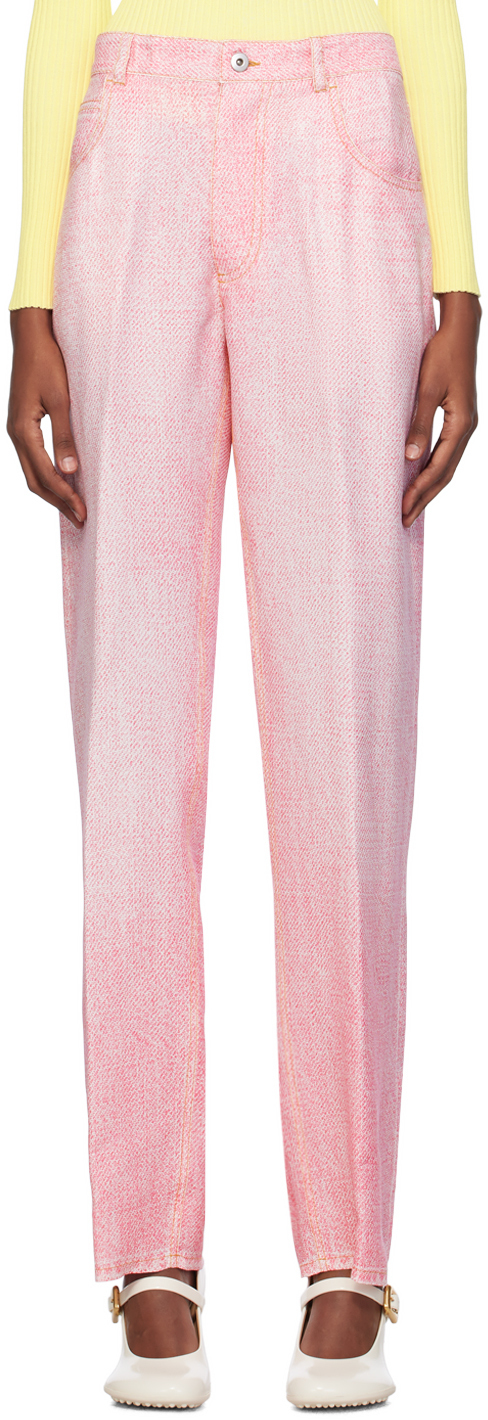 Bottega Veneta Pink & White Printed Trousers In 5990 Pink/white