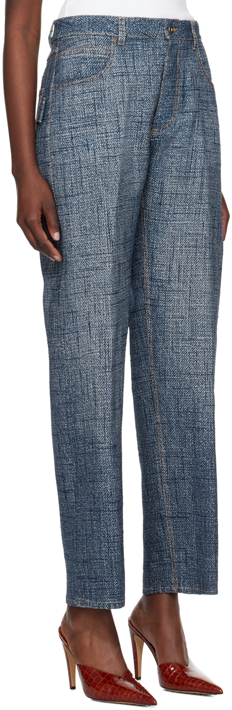 Bottega Veneta Denim-print Straight-leg Trousers In 4205 Indigo/white