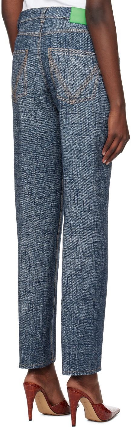 Bottega Veneta Denim-print Straight-leg Trousers In 4205 Indigo/white