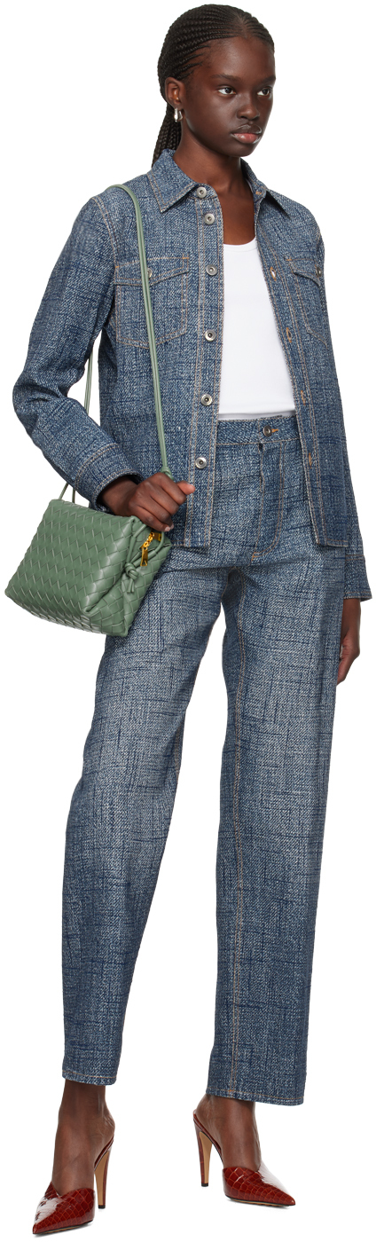 Bottega Veneta Denim-print Straight-leg Trousers In 4205 Indigo/white
