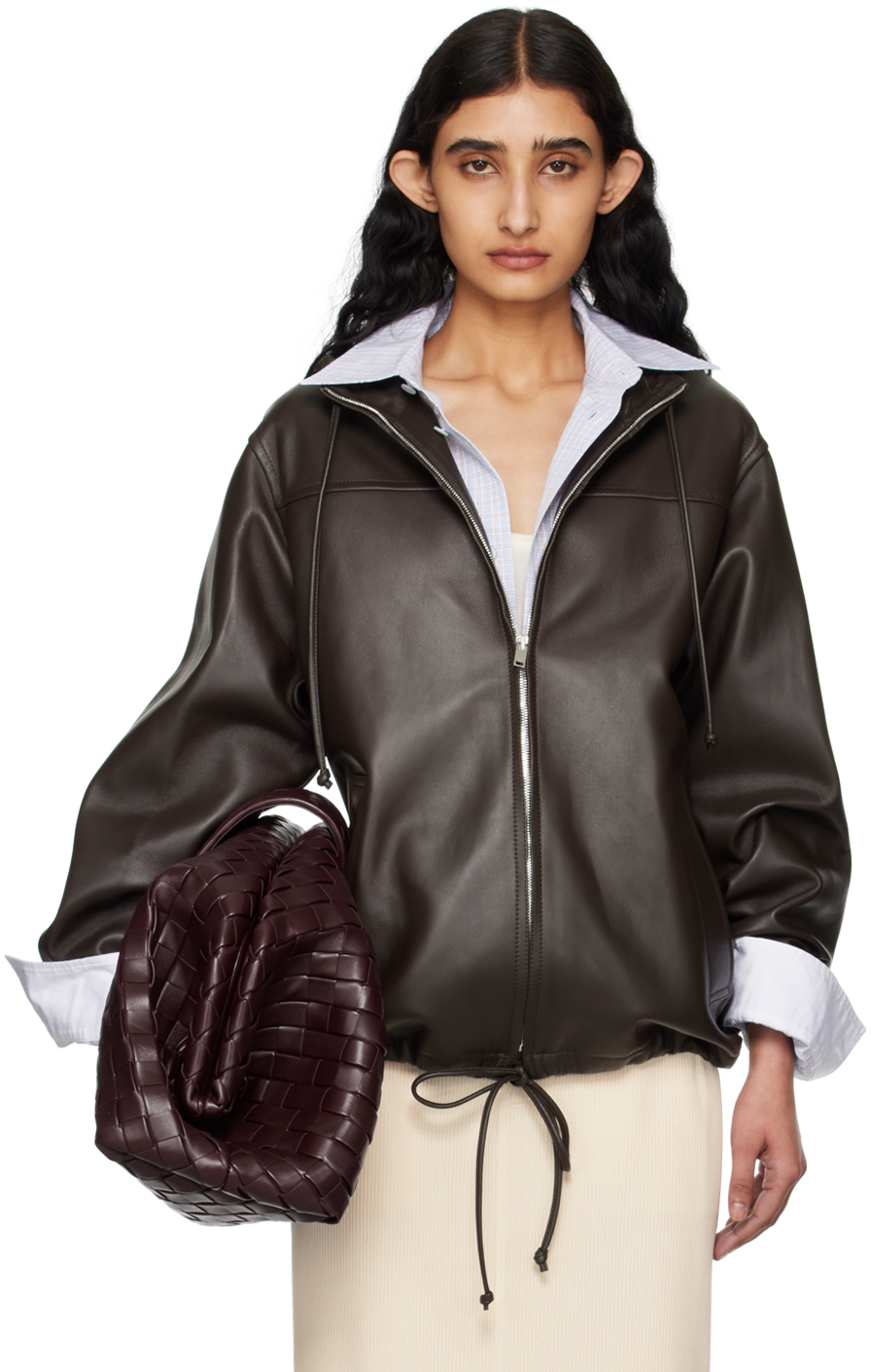 Brown Hooded Leather Jacket