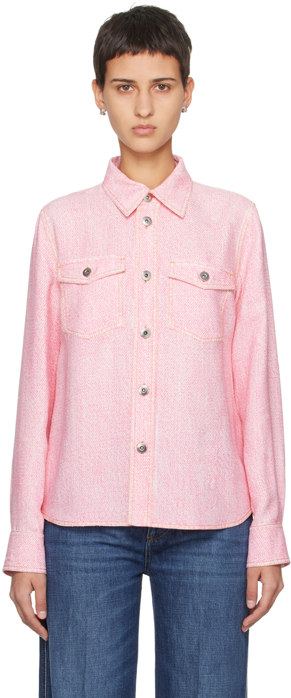 Bottega Veneta Pink Printed Shirt In 5990 Pink/white