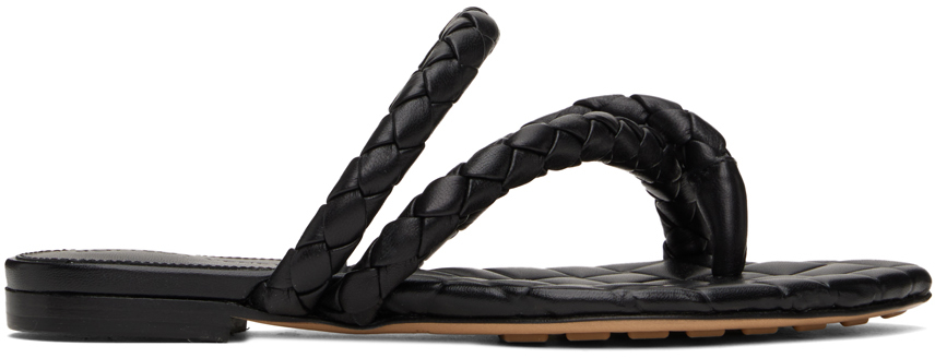 Shop Bottega Veneta Black Leaf Flat Sandals In 1000 Black