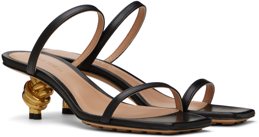 Bottega Veneta Leather Two-band Knot Slide Sandals In 1000 Black