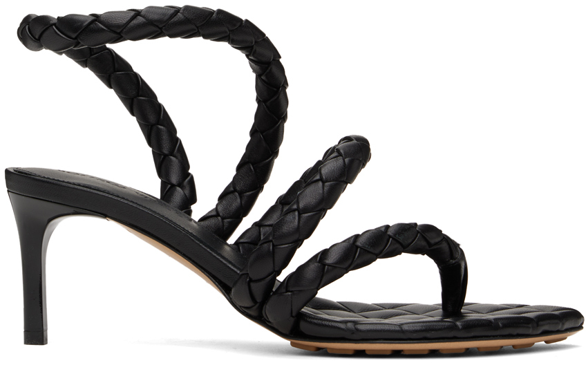 【関税込み】Bottega Veneta ブラック Leaf ヒールサンダル Bottega Veneta: ブラック Leaf ヒールサンダル | SSENSE 日本