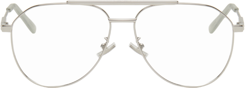 Bottega Veneta Silver Aviator Glasses In Silver-silver-transp