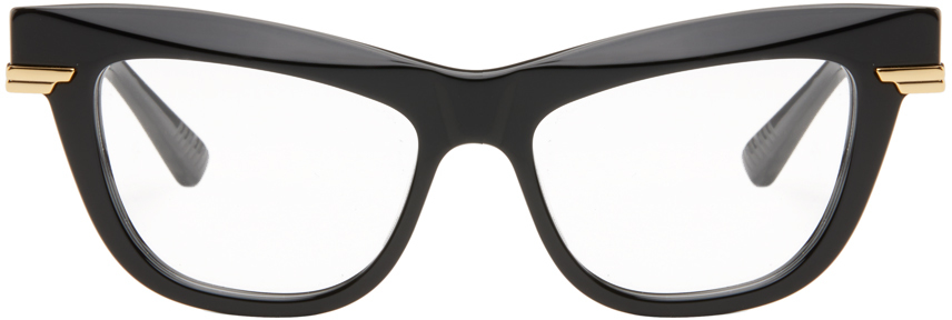 Bottega Veneta Black & Gold Cat-eye Glasses In Black-gold-transpare