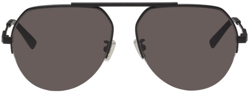 Bottega Veneta Black Aviator Sunglasses In Black-black-grey