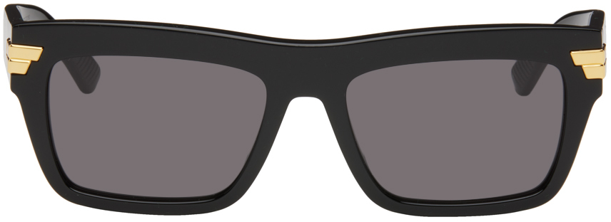 Bottega Veneta Black Rectangular Sunglasses In Black-black-grey