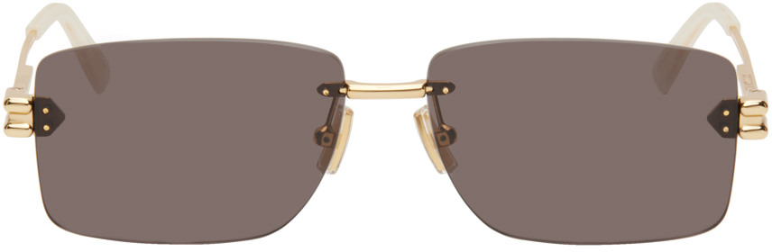 Bottega Veneta Gold Rectangular Sunglasses In Gold-gold-grey