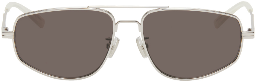 Bottega Veneta Silver Aviator Sunglasses In Silver-silver-grey
