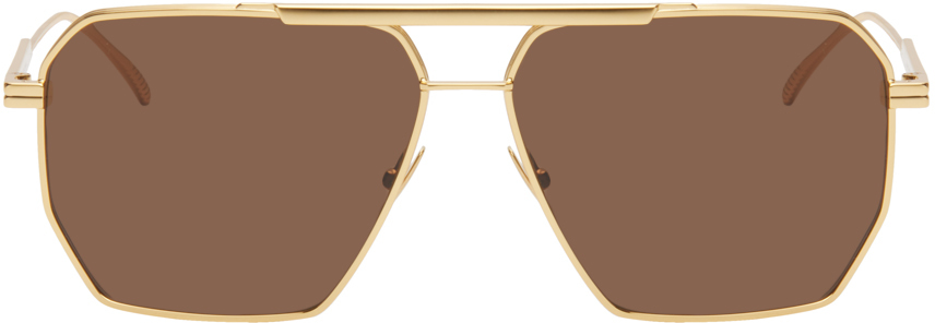 Bottega Veneta Metal-frame Sunglasses In Gold-gold-brown