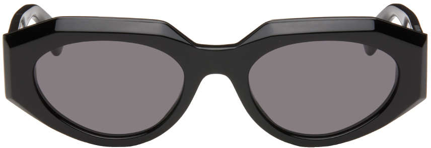 Bottega Veneta Black Oval Sunglasses In Black-black-grey