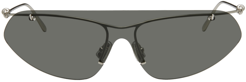 Shop Bottega Veneta Silver Knot Shield Sunglasses In Silver-silver-grey