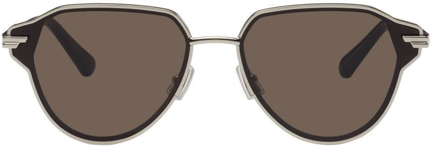 Bottega Veneta Silver Glaze Sunglasses In Silver-silver-brown