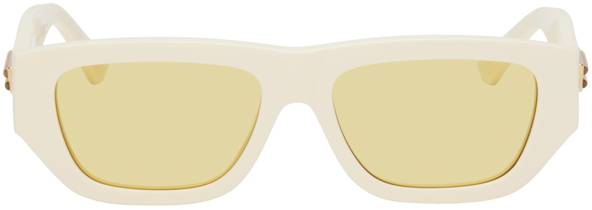 Bottega Veneta Off-white Rectangular Sunglasses In Ivory-ivory-yellow