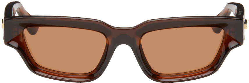 Bottega Veneta Brown Sharp Square Sunglasses In Brown-brown-brown