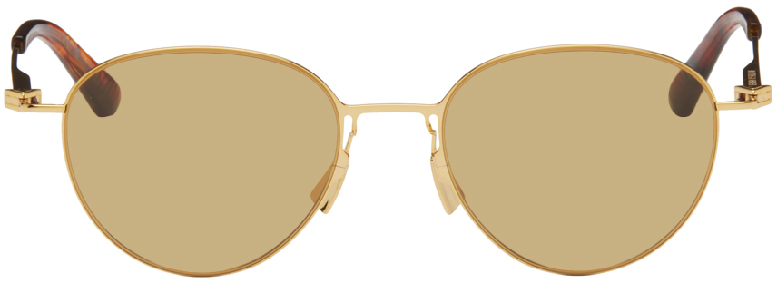Bottega Veneta Gold Ultrathin Panthos Sunglasses In Gold-gold-brown