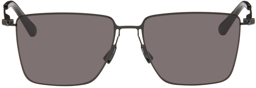 Bottega Veneta Black Ultrathin Rectangular Sunglasses In Black-black-grey