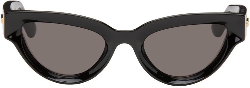 Bottega Veneta Black Sharp Cat-eye Sunglasses In Black-black-grey