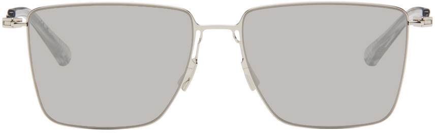 Bottega Veneta Silver Square Sunglasses In Silver-silver-silver