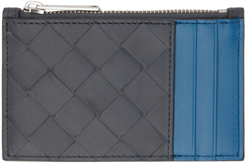Gray & Blue Intrecciato Zippered Card Holder