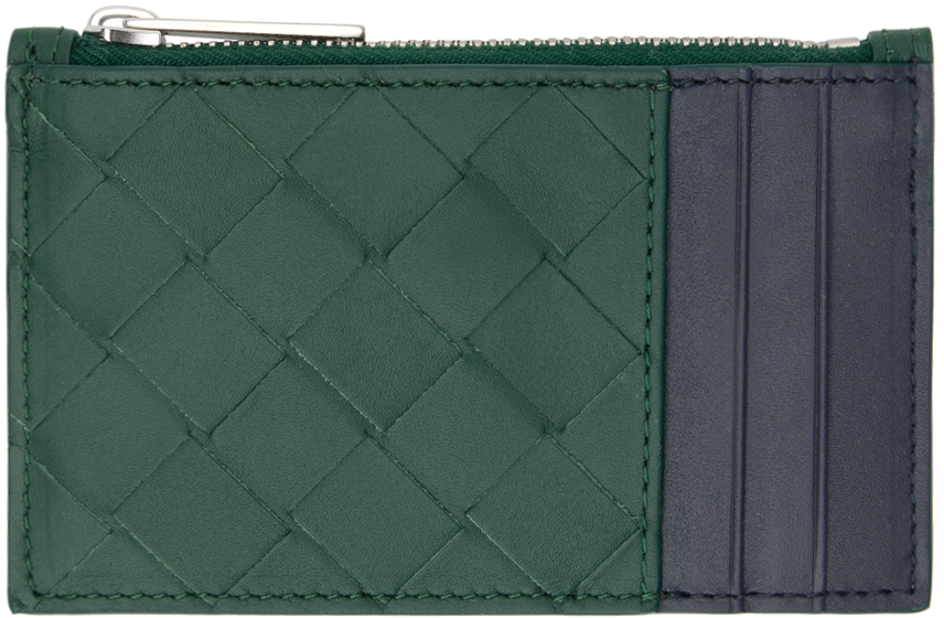 Green & Navy Intrecciato Zippered Card Holder