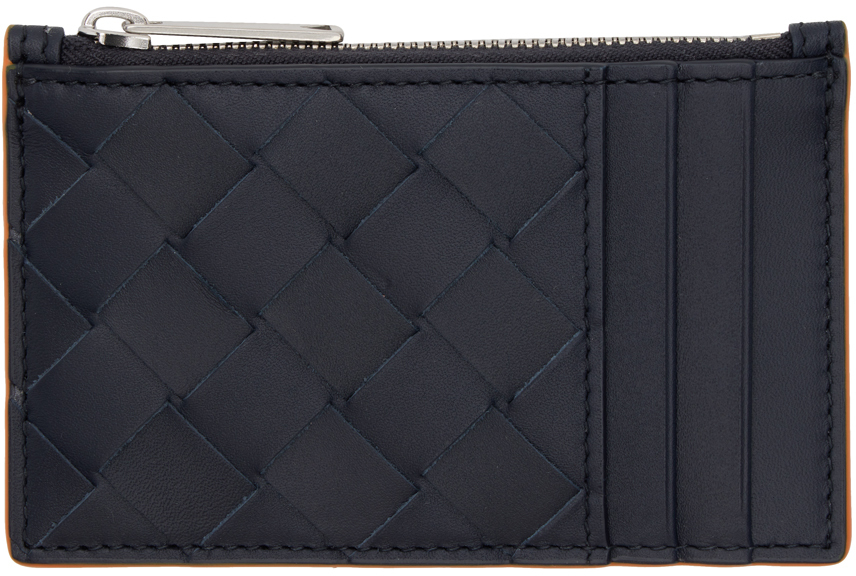 Bottega Veneta: Black & Orange Intrecciato Zippered Card