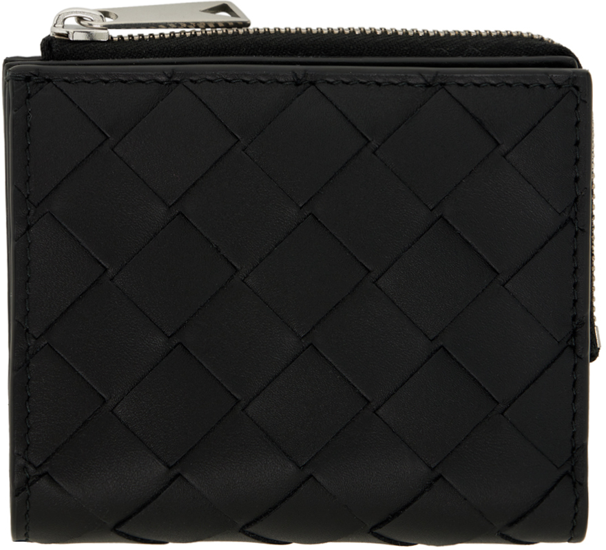 Bottega Veneta Black Intrecciato Bi-fold Zip Wallet