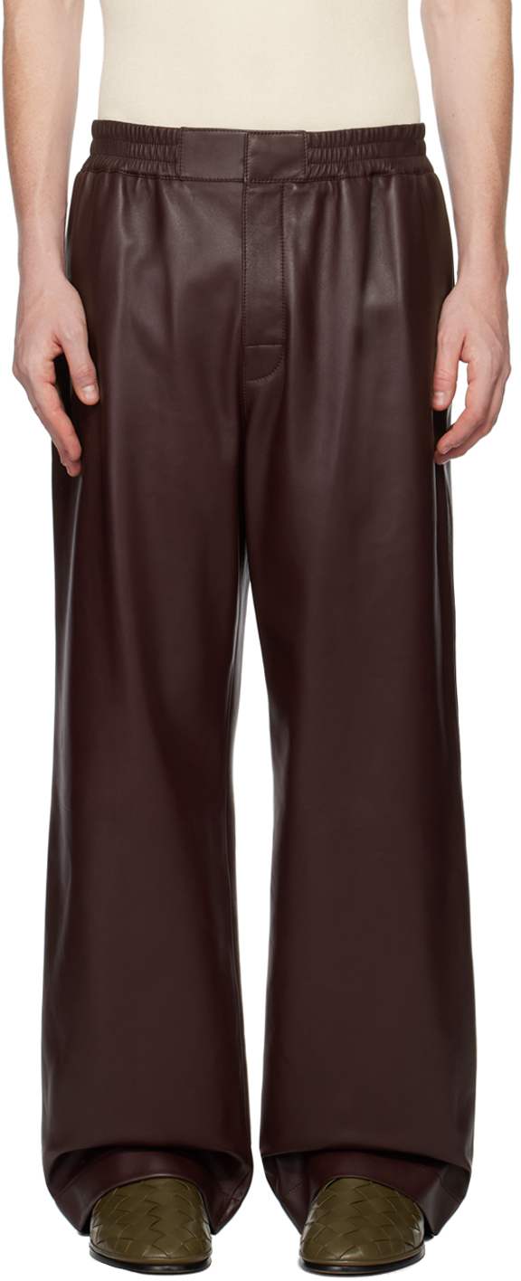 Burgundy Wide-Leg Leather Pants