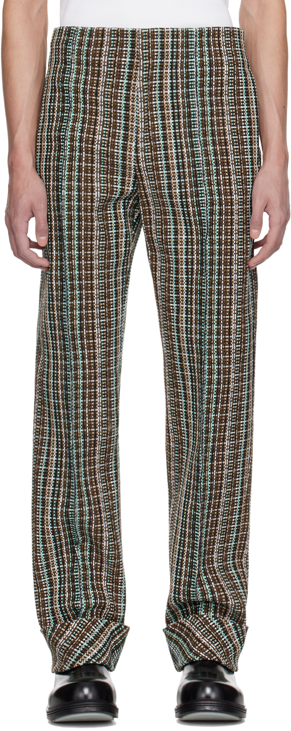 Louis Philippe Brown Slim Fit Checks Trousers