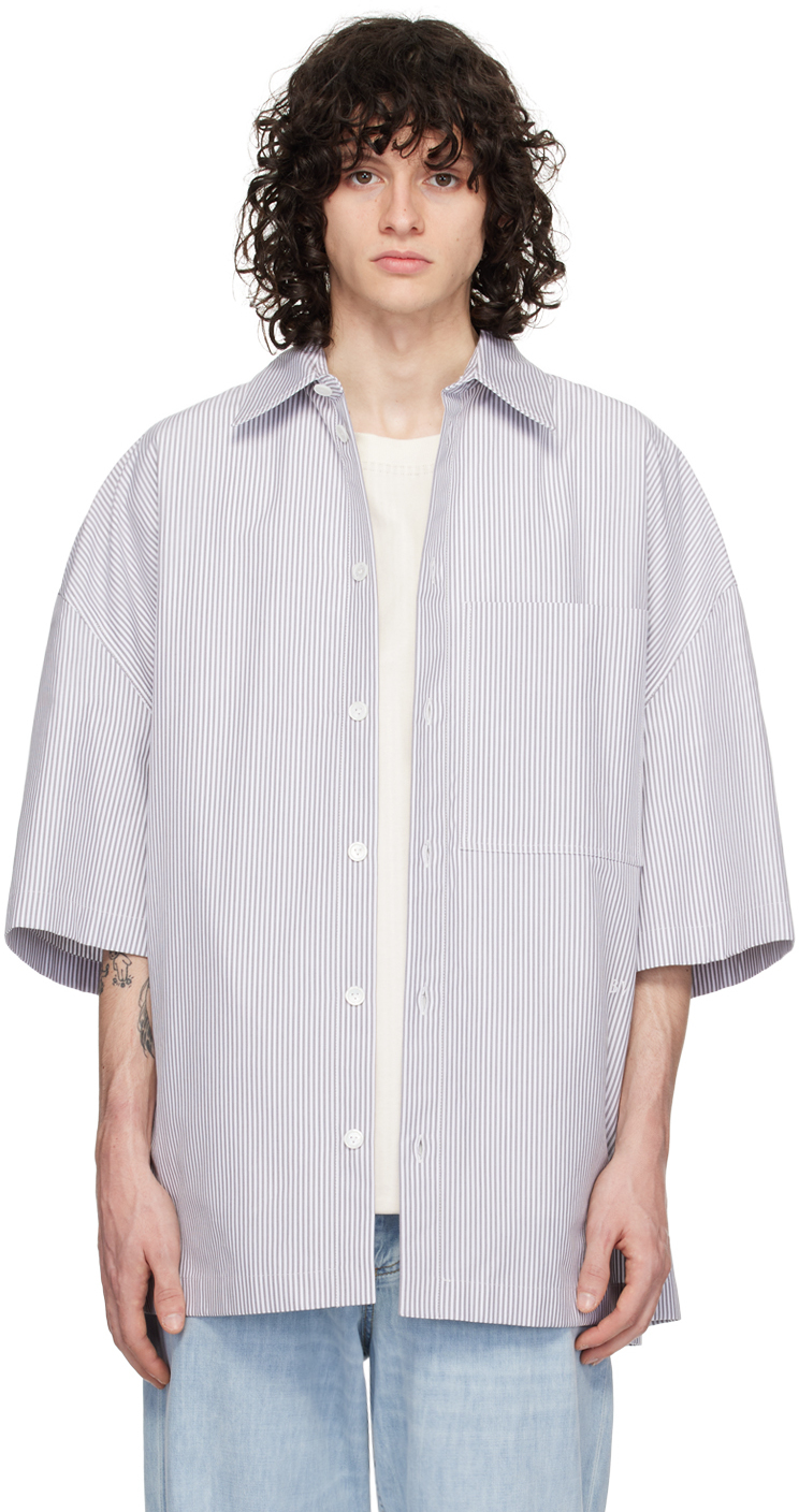 Shop Bottega Veneta Gray & White Striped Shirt In 1160 Grey White
