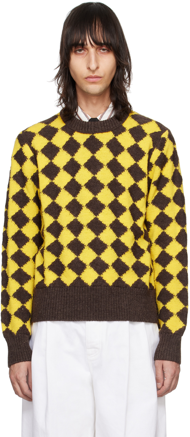 Shop Bottega Veneta Brown & Yellow Argyle Sweater In 2179-cocoa - Yellow