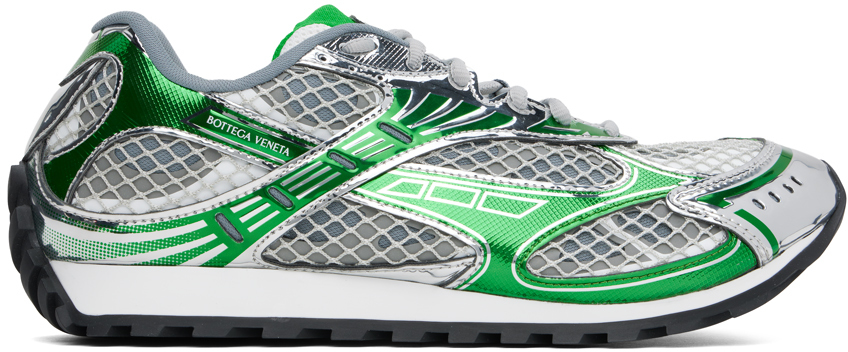 Shop Bottega Veneta Silver & Green Orbit Sneakers In Parakeet