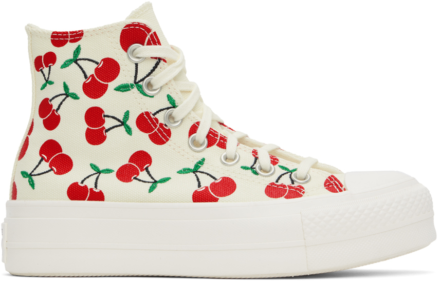 Shop Converse Off-white Chuck Taylor All Star Lift Platform Cherries High Top Sneakers In Egret/red/green