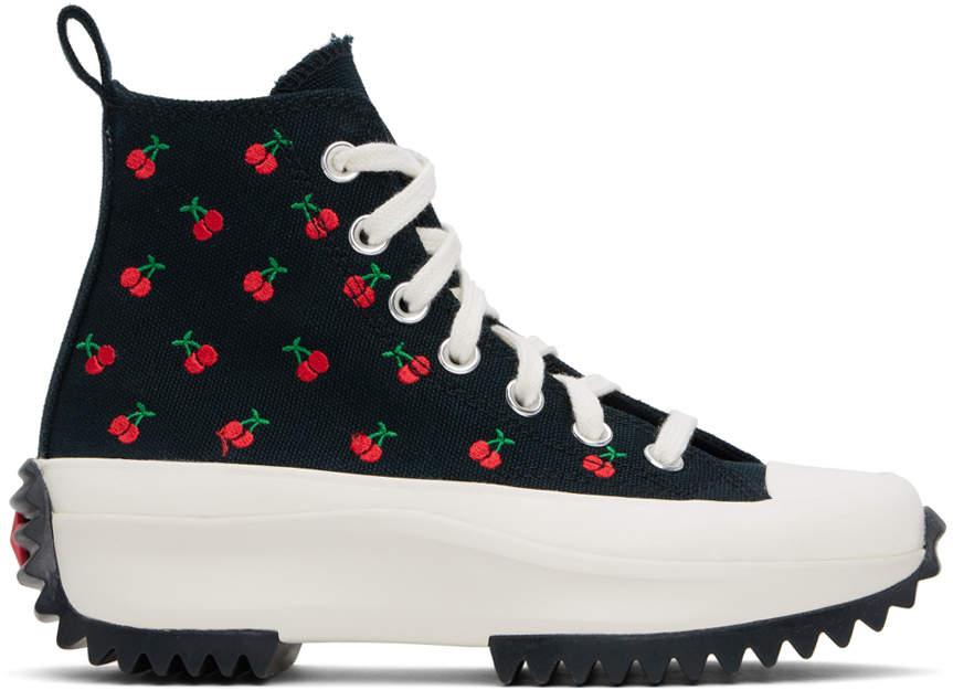 Shop Converse Black Run Star Hike Platform Cherries High Top Sneakers In Black/egret/red